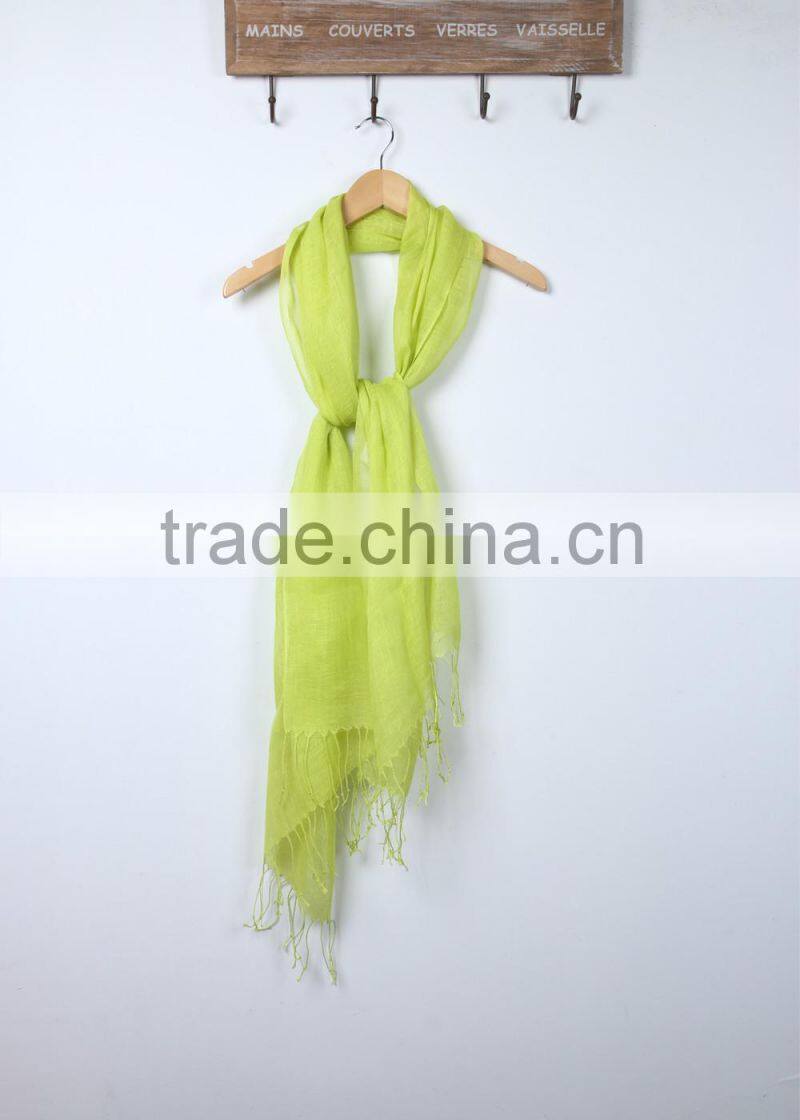 Custom Japan Fashion Women Solid Color Tassel Cotton Linen Pashmina Scarfs