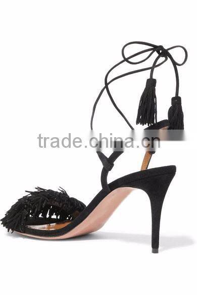 Made in China Footwear High Heel Sandals 2016 Comfortable Suede Fashion Women High Heel Peep Toe Tassel Sandals