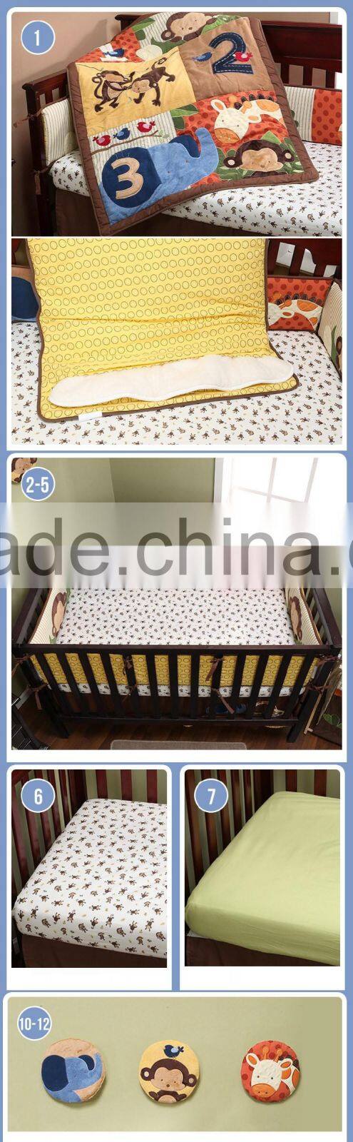 2016 New Fashion 100%Cotton Crib Bedding Set Monkey Family Baby bedding Set