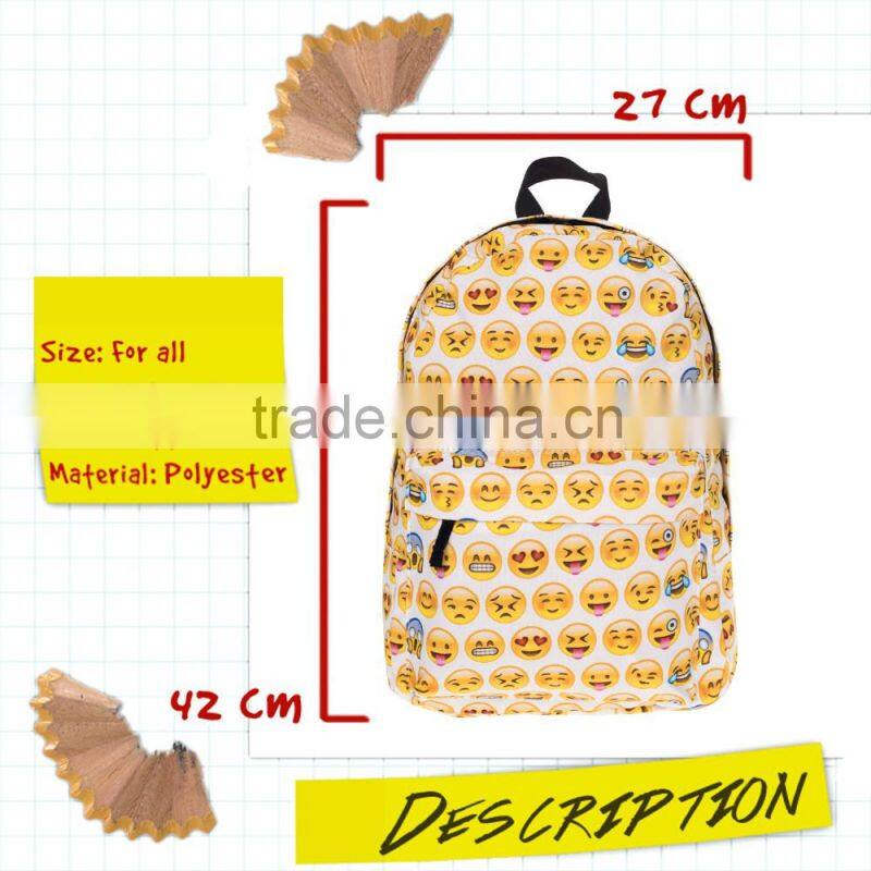 Taobao Top Selling High Quality Polyester Custom Emoji Backpack Bag