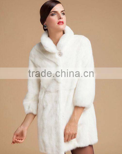 emk1449 fashionable white mink fur coat