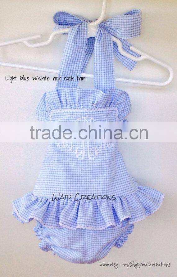 2015 Hot sale gingham seersucker Ruffle shirt for USA Children Blouses