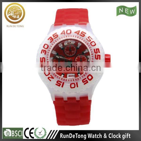 Charming red color plastic watch wrist fashion quartz japan movt