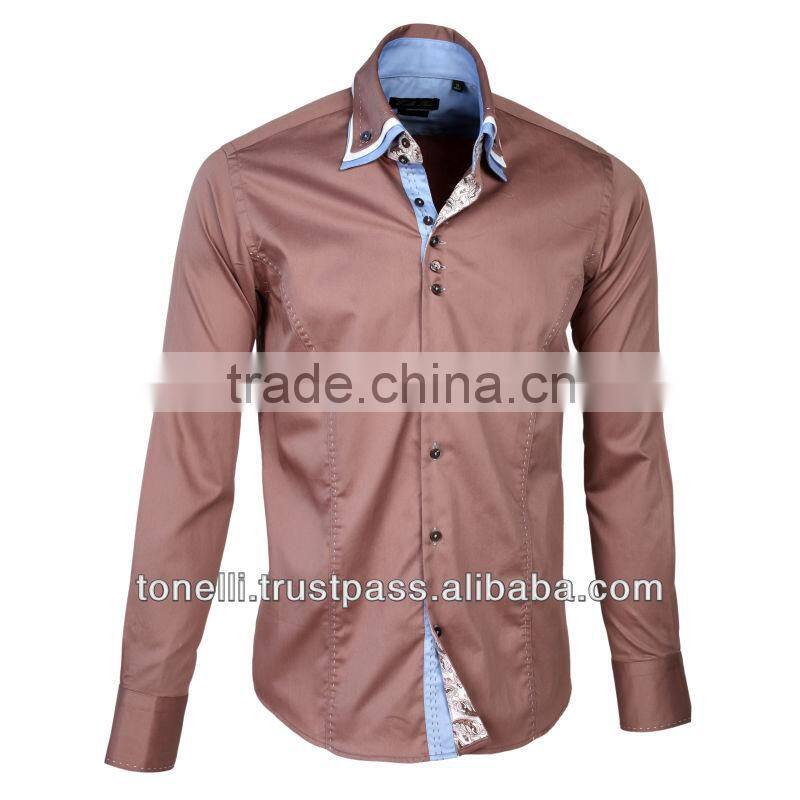 Stylish 100% Cotton Triple Collar Brown Business Shirts - Free DHL Express Shipping