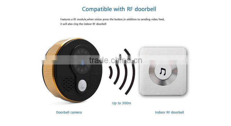 Support wireless indoor doorbell 720P WIFI doorbell camera with night vision and Free Smartphone APP