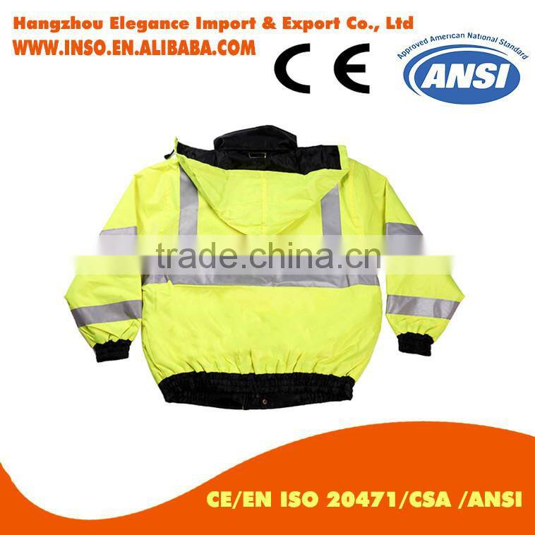 safety winter jacket fluorescent hood jacket wholesale waterproof windproof Coat With reflector