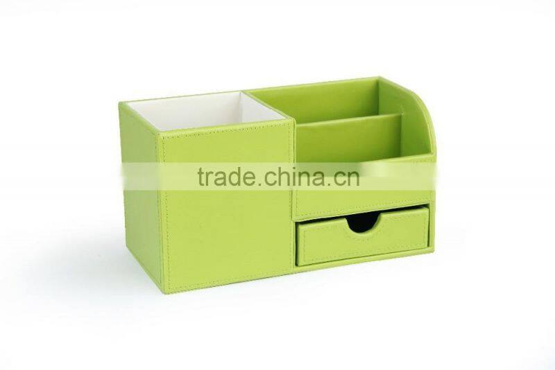 Colorful stitched plain leather desktop organizer