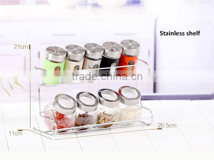 5pcs Clear Glass Spice Shaker With Stainless Steel Shelf