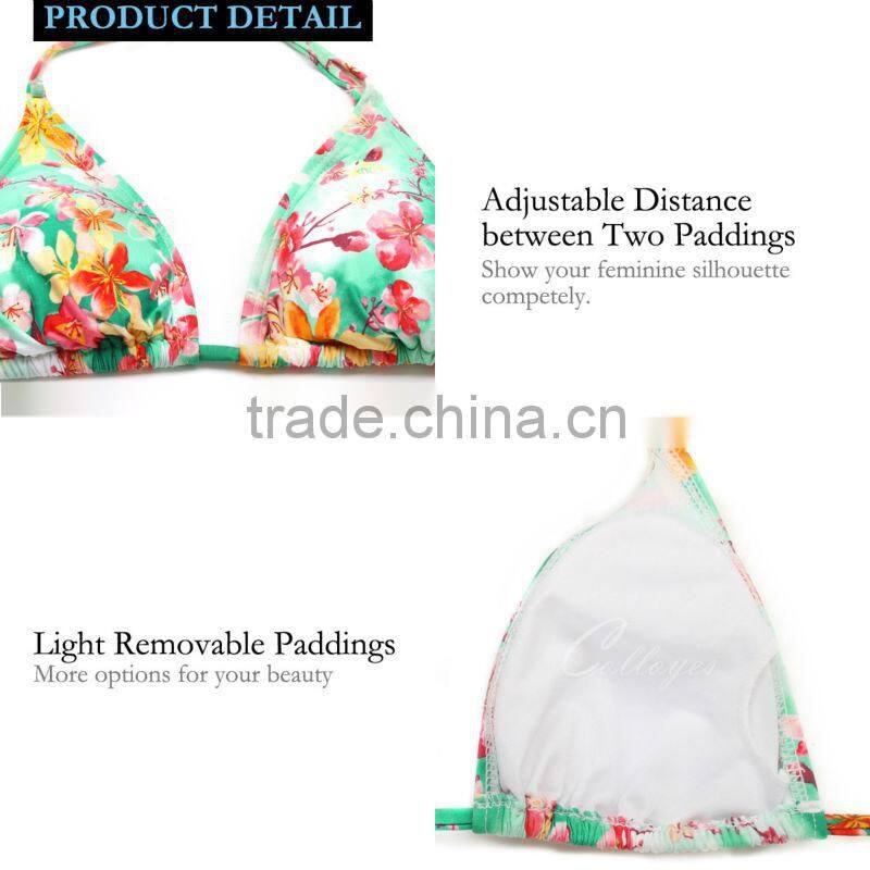 New Sexy 2016 Colloyes Bikini Swimsuit Floral Triangle Top with Classic Cut Bottom