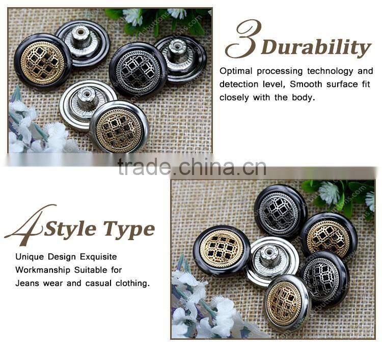 Fashion Button Rubber Core Denim Metal Jeans Button Shank Button With Pierced and Grid Logo