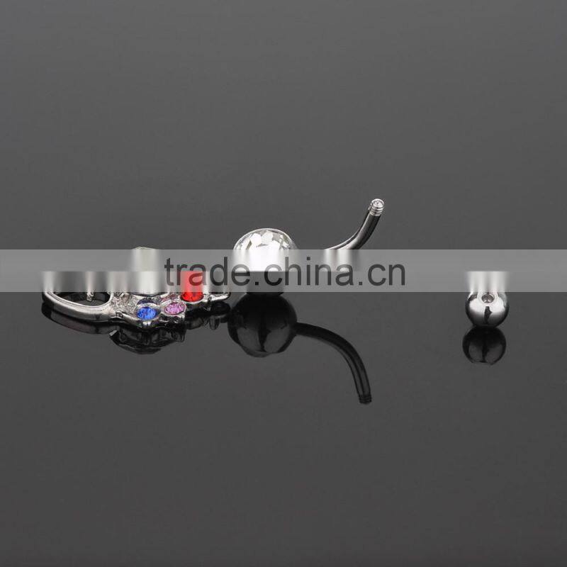 Top Big Zircon With Color Gems Inlay Heart Dangle Belly Button Naval Ring.