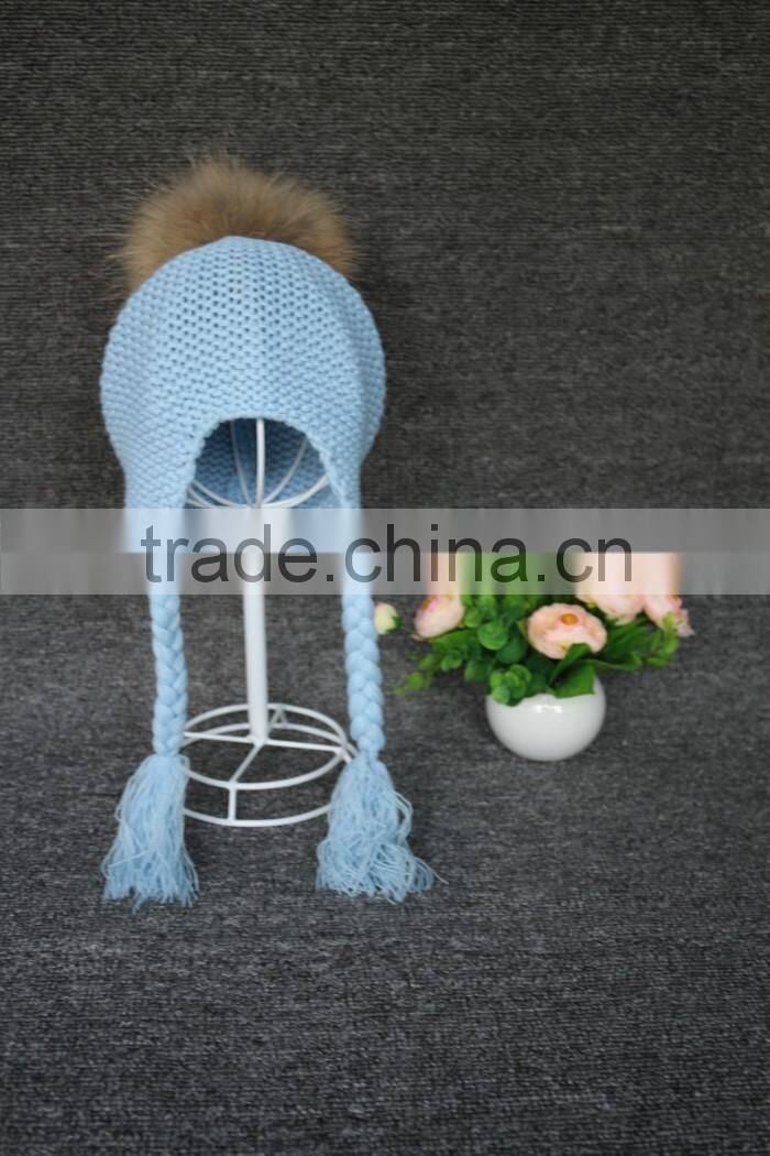 Custom Cute Pure Colour Baby Unisex Knitted Hat Fur Ball Baby Crochect Hat
