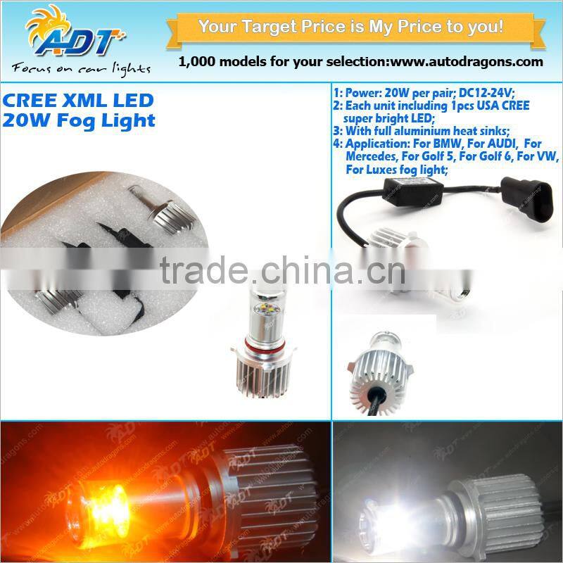 Hot sell 20W USA CR LED fog light dual color H8/H10/H11/9005/9006/H16 color changing fog lamp canbus headlights for VW for Golf5