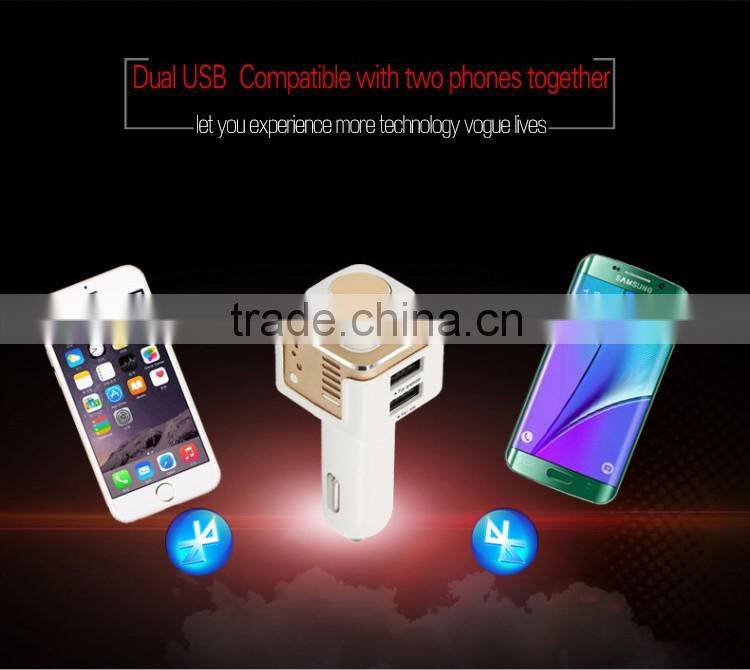 China mainland phone car charger/mini car charging ear-in headset with dual USB