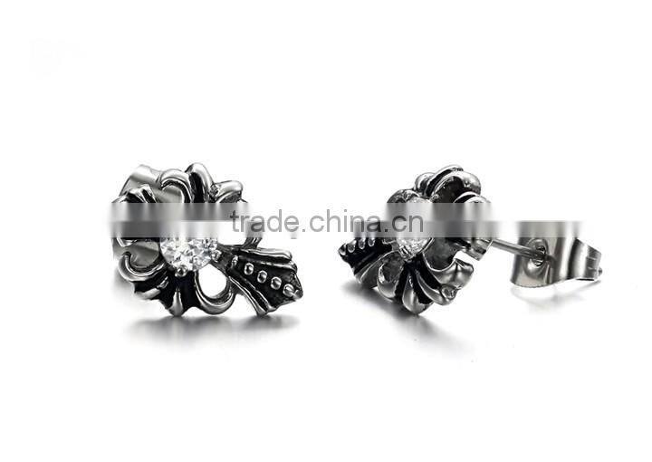 KSTONE High Polished Stainless Steel Rhinestone Men Black Cross Stud Earrings
