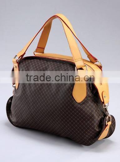 PVC triped material top zip satchel tote bag luxuries detail handbag