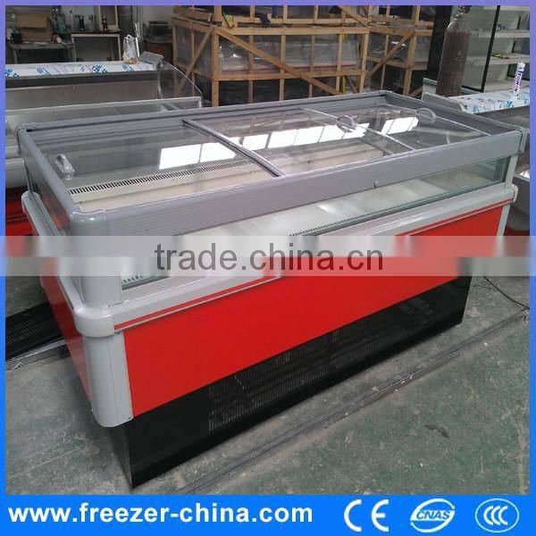 Supermarket island display freezer chest refrigearator with glass cover