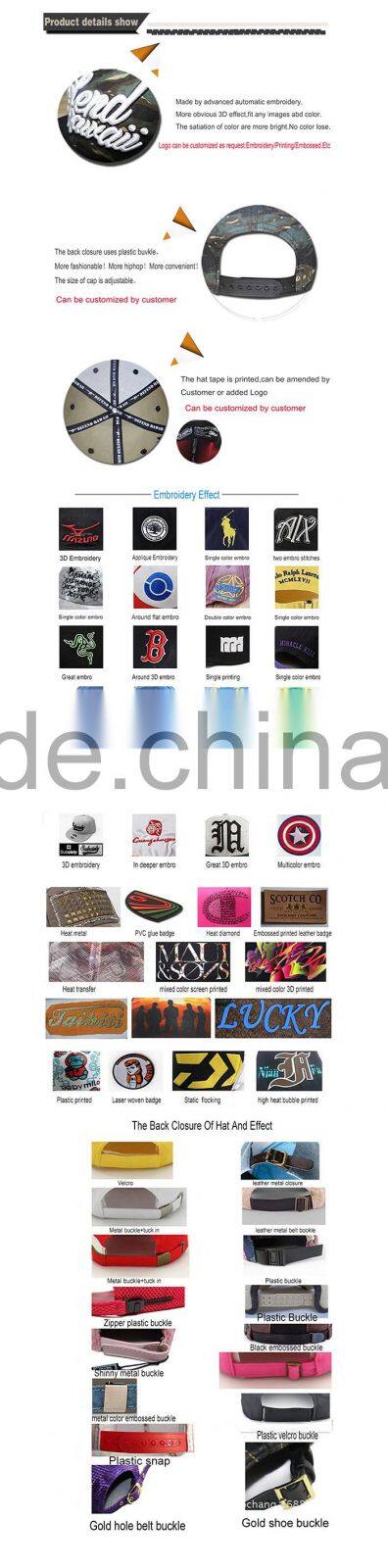 3D embroidered logo outdoor snapback hats/cotton snapback caps