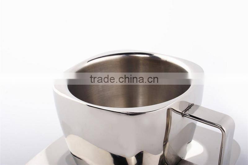 stainless steel 18/8 square double wall tea coffee mug food safety coffee cup with dish