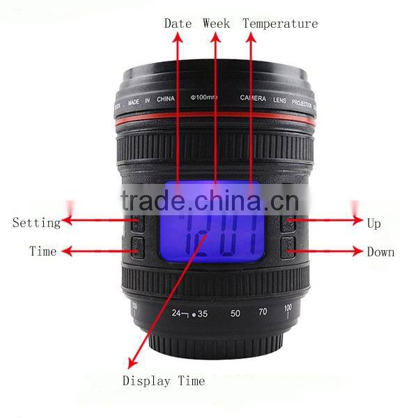 2015 newest design Camera Lens Shape LED star colorful projector musical night light for baby calendar Alarm Clock