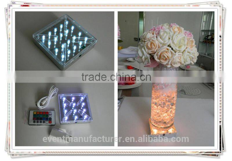 New square RGB led base light glass vases wedding centerpiece