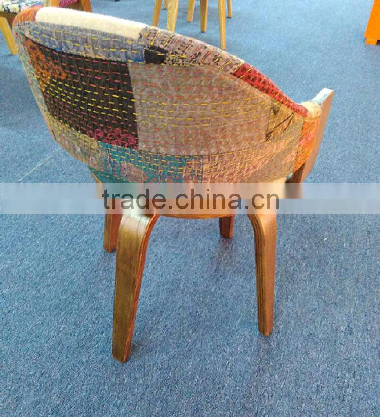 colorful fabric wood dining armchair