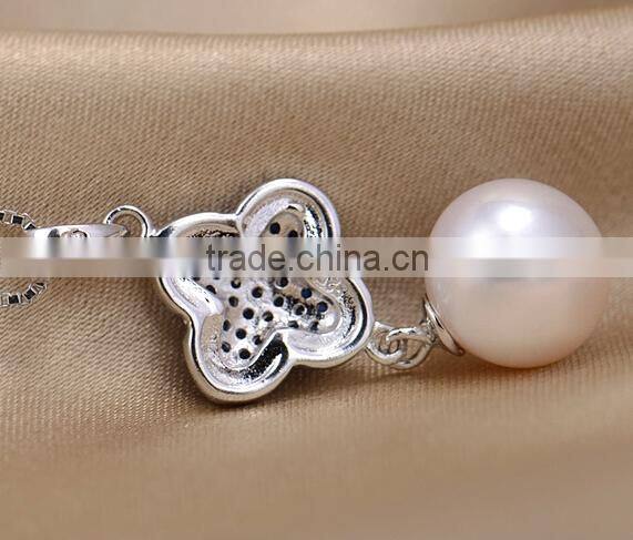 8.5-9mm AAA sterling silver blue flower round freshwater small pearl pendant