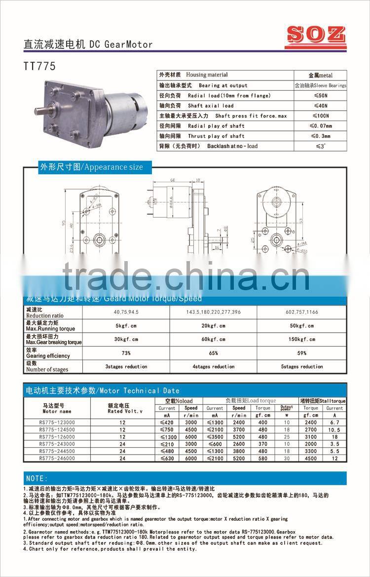 12V/24V TTM775 DC Micro geared motor