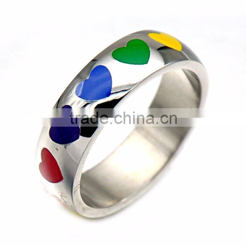 2016 Popular Enamel Heart Silver Gay Wedding Band Jewelry Stainless Steel Rainbow Rings