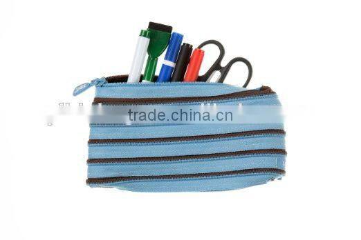 Funny and Playful Bright Pencil Pouch Pencil Case - Ocean Blue & Soft Brown