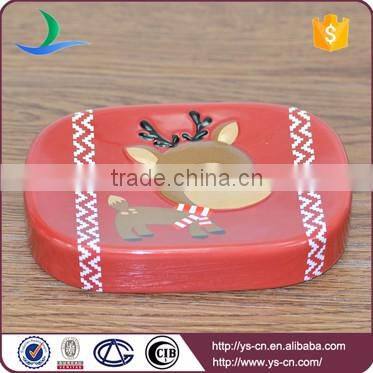 China supplier lovely red nose rudolph embossed ceramic christmas bath set