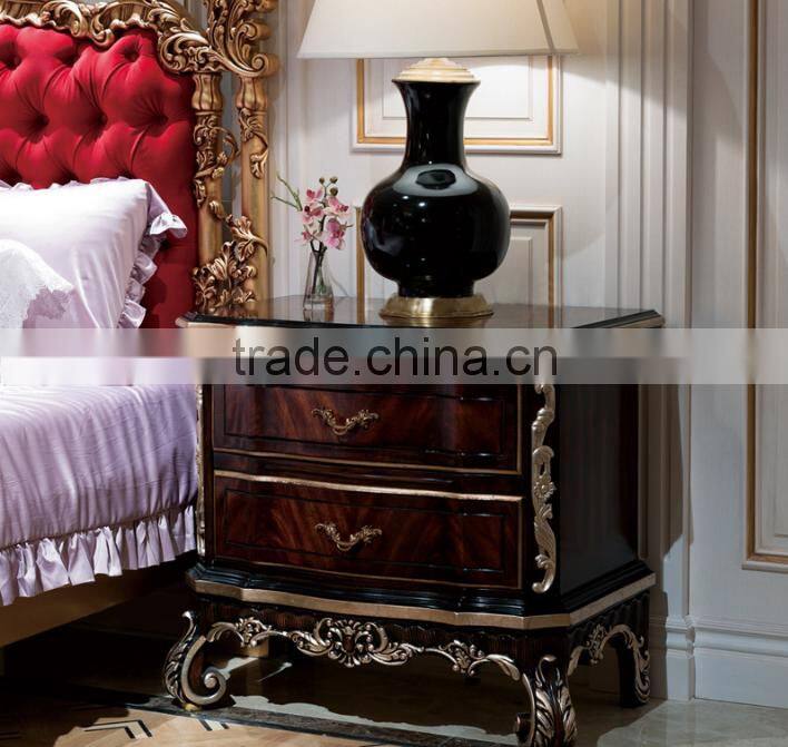 Luxury neoclassical solid wood bedroom furniture double bed with wooden hand carved heardboard