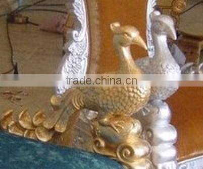 Luxury wooden living room armchair with hand carving peacock shape arms