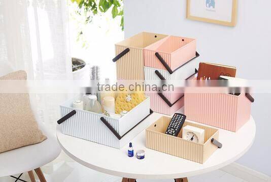 cy268 Decorative Plastic Home Office Storage Boxes Desktop Basket Organizer Handle Bathroom Kitchen Home Office Tidy Box