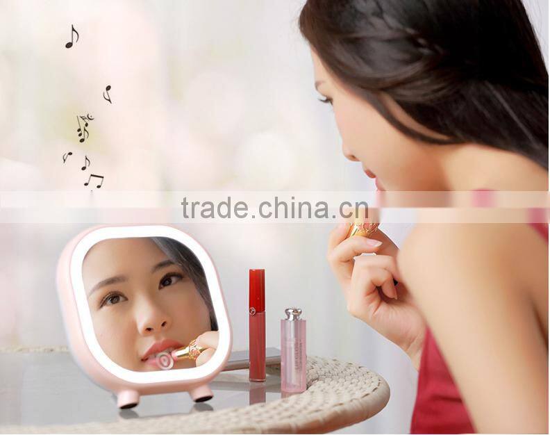 New Cool Multi-functional Makeup Mirror With Bluetooth Speaker LED Light Clock Support Mobile Phone Charging