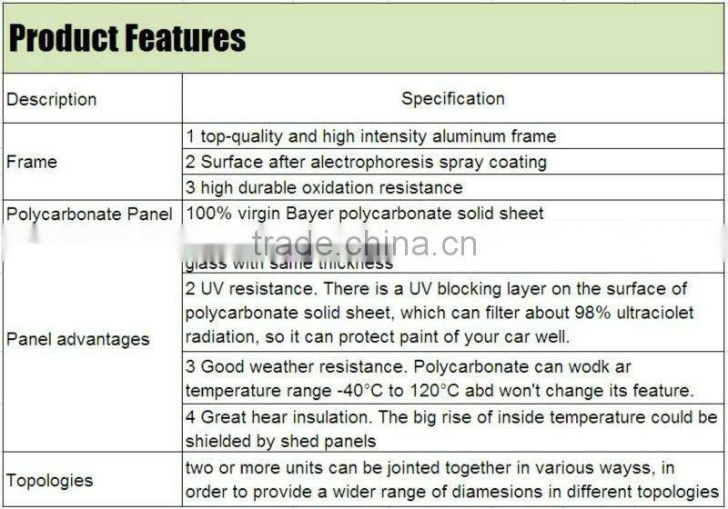 2014 5.4*2.7m easy installation aluminium portable shelter carport