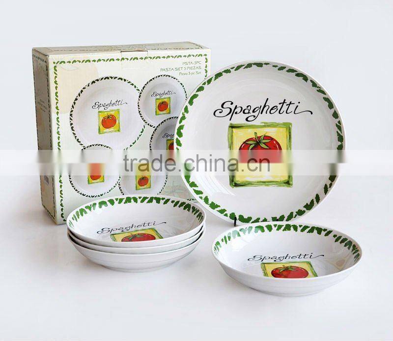 ceramic 7pcs decaled pasta bowl set