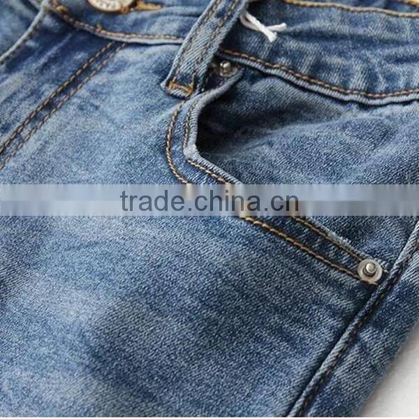 2017 summer latest design mid waist black skinny holes denim pants elastic pant for women