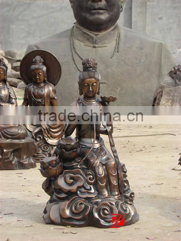 bronze kyan yin with lotus sculpture for decor