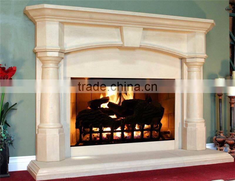 European cultured hand carved beige marble fireplace hearth