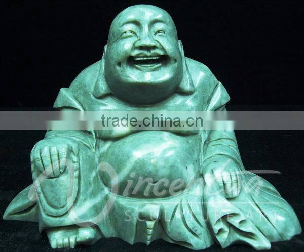 Wholesale home decoration hand craved laughing green jade buddha statue