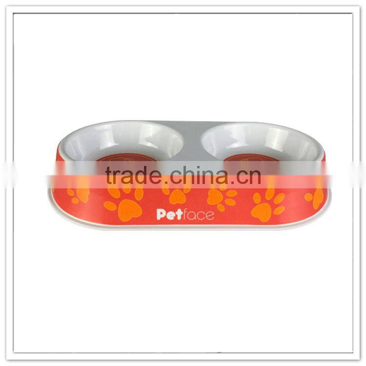 Newly design 2 compartments dog food cheap plastic pet bowl