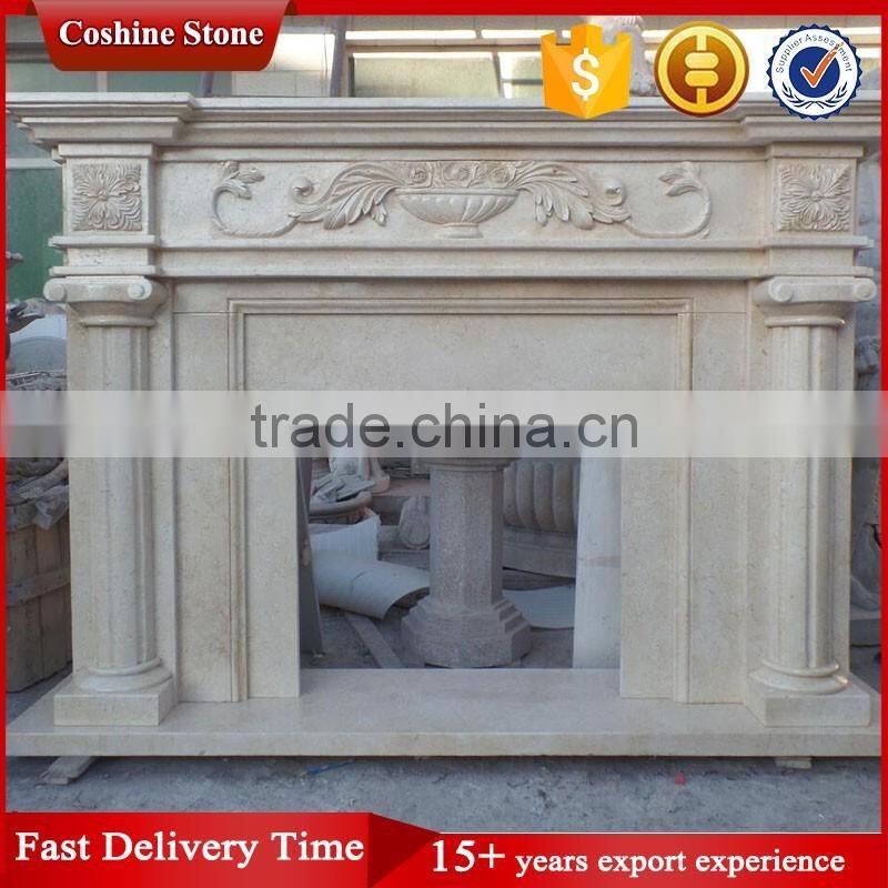 Beauty Design Hand Carved Indoor Beige Marble Fireplace