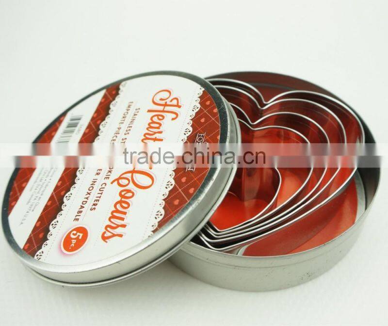 47097 5pcs heart shape stainless steel cookie cutter set