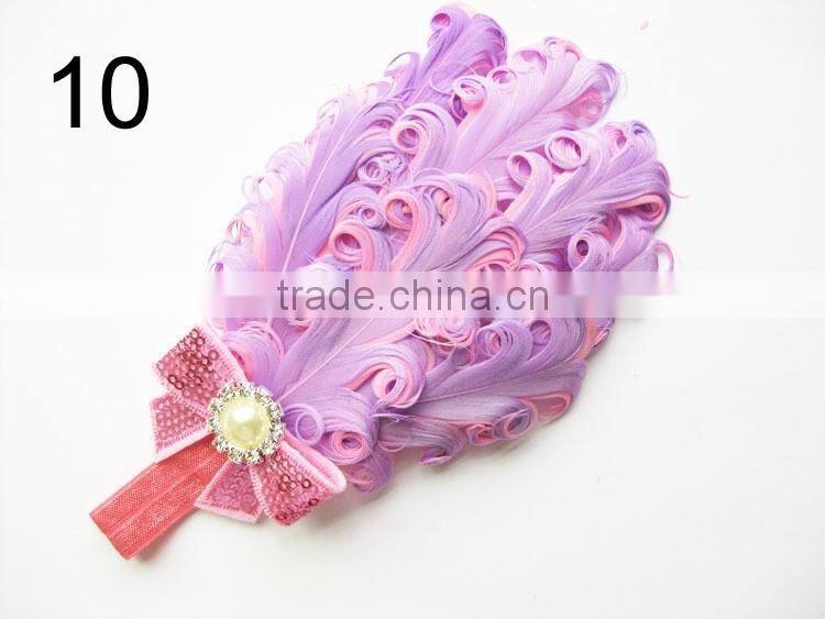 curly feather with pearl bead rhinestone for kids hair accessories