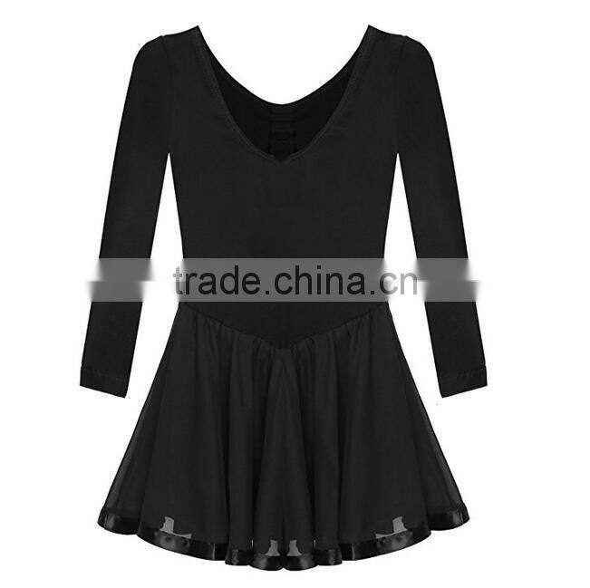 Kids Dancing Costumes Classic Ruffle Black Long Flutter Sleeve Ballet Gymnastics Wholesale Dance Leotards