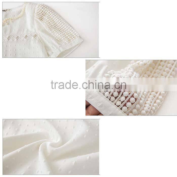 2015 Lady Women Clothing Short Sleeve Shirt O Neck Doll Chiffon Lace Blouse Tops Plus Size XXL