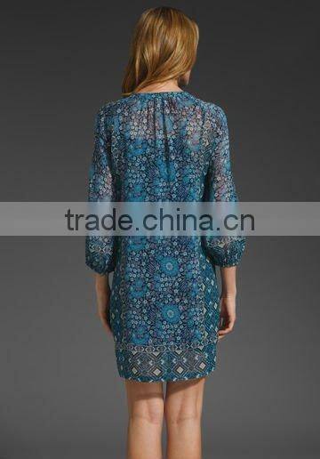 12DR039 2012 Spring and Autumn New fashion Casual 100%Silk Printed ladies Dress