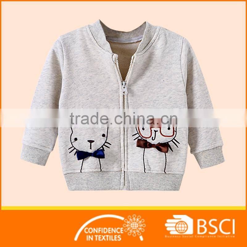 Zipper Front Open Clothing Baby Girl Cute Animal Embroidery Fleece Coat Jackets