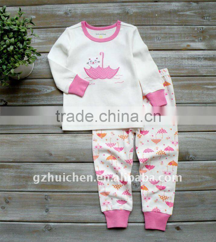2011 autumn baby clothing set 100% cotton embroider pajama
